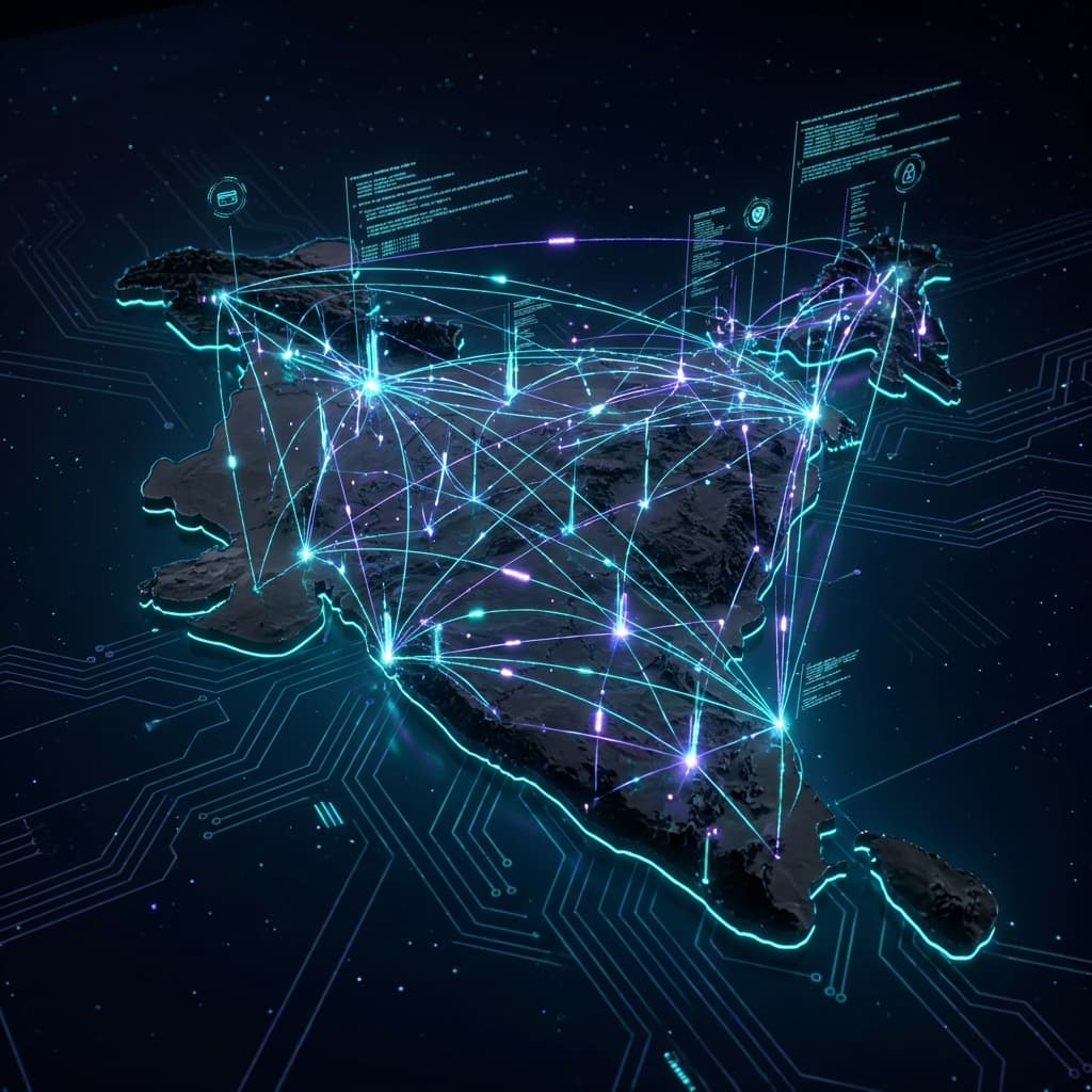 Abstract visualization of the UPI Payment Network connecting millions of nodes